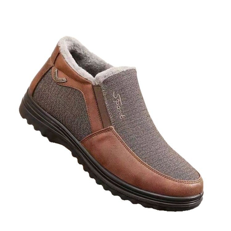 Invierno viejos zapatos de tela de Beijing zapatos acolchados de algodón de los hombres cálidos forrados de lana de mediana edad y ancianos zapatos de papá de fondo suave engrosada caminar ancianos botas acolchadas de algodón