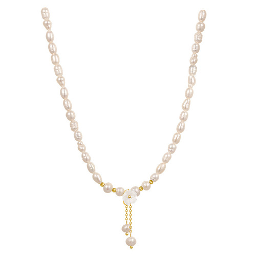 Baroque Freshwater Pearl Necklace Simple and Fashionable Seashell Flower Design Lockchain for Women's Elegance and Vibe, Influencer Accessory