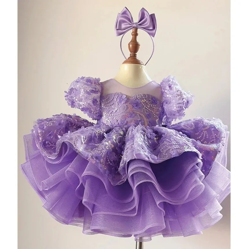 Butterfly Sequined Short Sleeve Princess Dress Children's A Hundred Day Birthday Dress