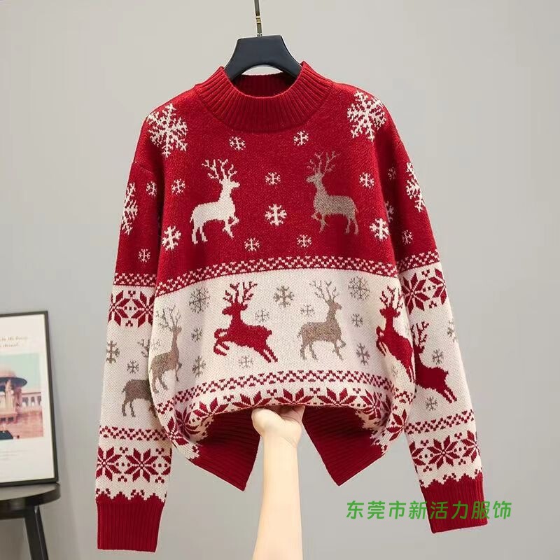 2025 Christmas Red Mickey Elk Sweater for Women, New Autumn and Winter Fashion, Trendy Lazy Style, Outerwear for Students, Long Sleeves 2025 Christmas Red Mickey Elk Sweater for Women, New Autumn and Winter Fashion, Trendy Lazy Style, Outerwear for Students, Long Sleeves