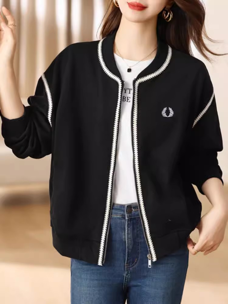 时尚高级感小香风短外套女秋季洋气减龄太空棉黑色棒球服开衫上衣