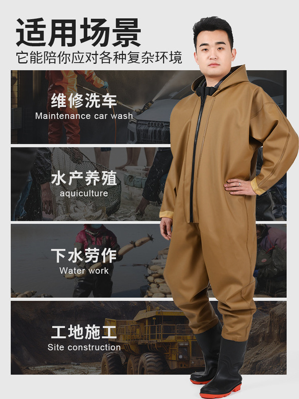 全身ウェーダー、厚手の釣り用レインパンツ、レインブーツ付き、防水服、魚捕り用ウェーダー、ウォーターシューズ、男性用ワンピースレザーフォーク|undefined