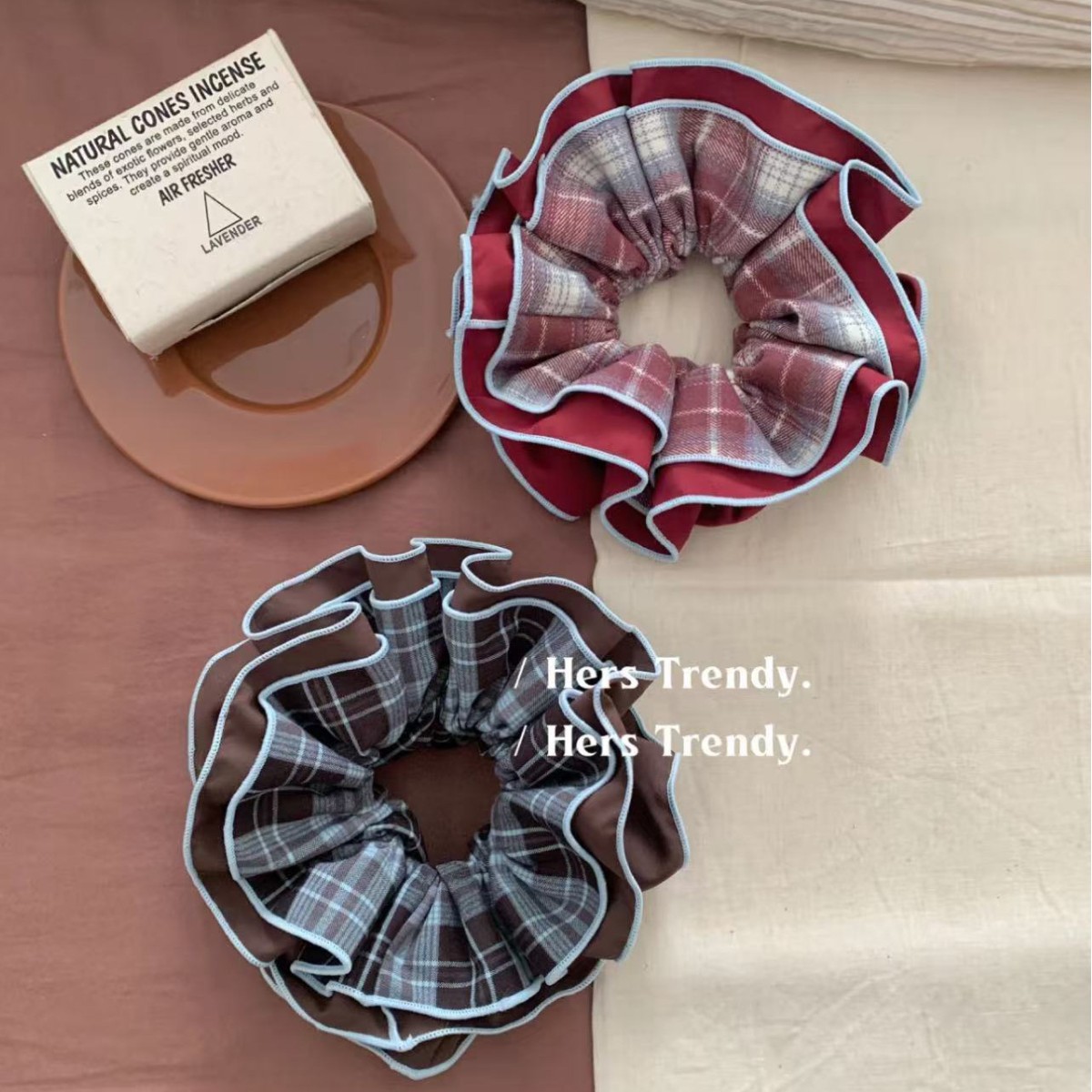 千金可露丽格纹小蛮腰发圈英伦风格子马尾气质扎发绳丸子头绳发饰