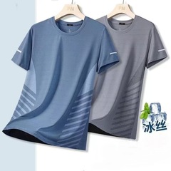 半袖tシャツメンズ半袖上着速乾性氷糸フィットネス服丸首青少年新作プリントt上スポーツ風