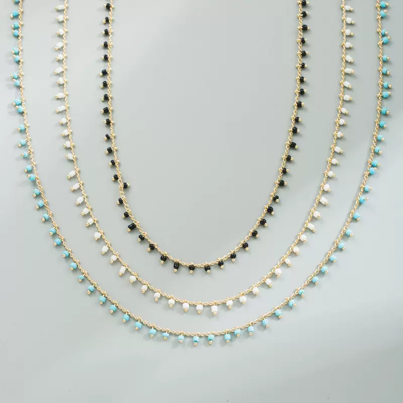 潮流ins风 铜镀真金几何彩色米珠链条时尚中古首饰气质高级感项链