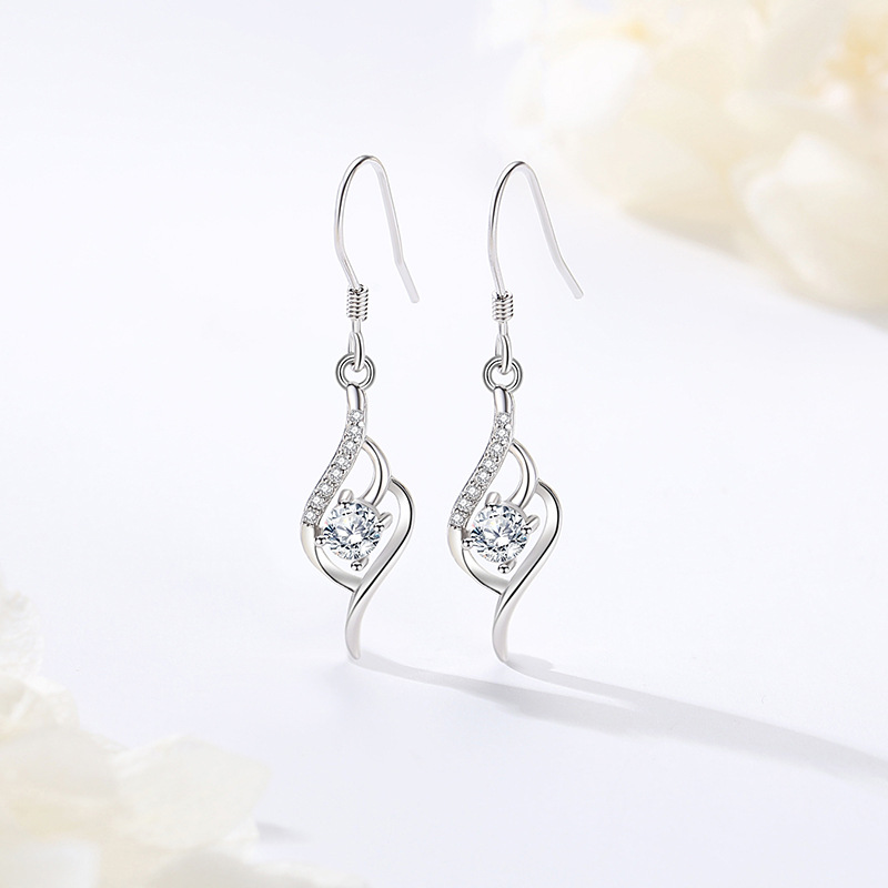 S925 pendientes de plata esterlina estilo coreano diamante pendientes circón línea de plata esterlina gancho de La Oreja joyería geométrica del oído al por mayor