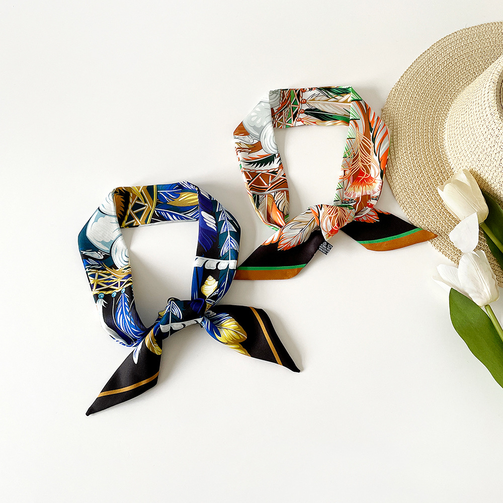 25g Weight scarf Hair Accessories Type Silk Scarf Classification Daily, Street Occasion satin Material Printing, Bag Pattern All Seasons Season Women's Gender Elegant, Retro Style Women's Elegant Retro Printing Bag Satin Silk Scarf 1