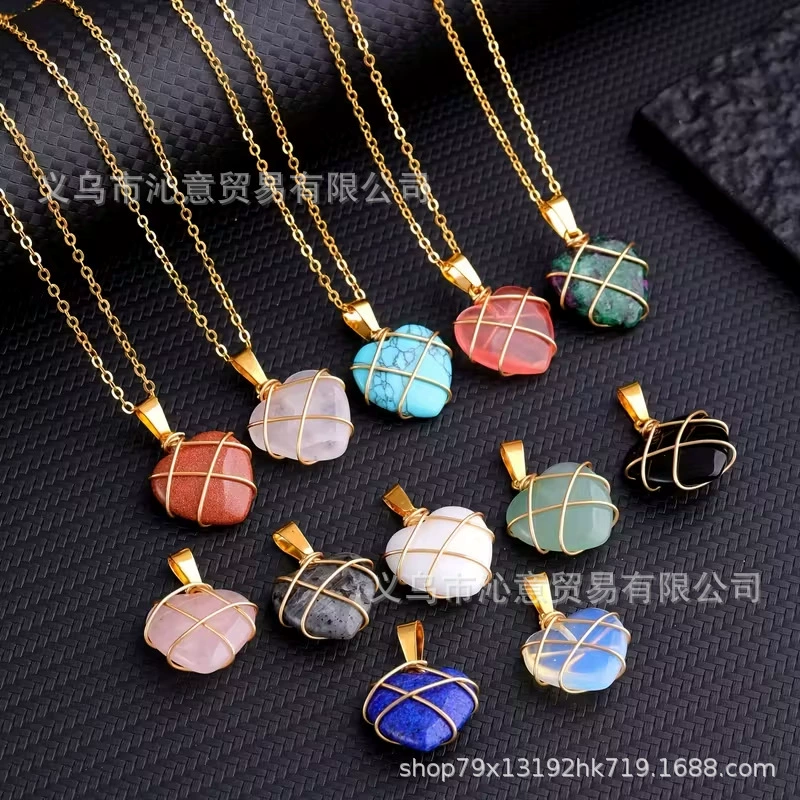 Европа и Соединенные Штаты трансграничный натуральный кристалл агат драгоценный камень рана шелк персик сердце кулон ожерелье любовь кулон Внешняя торговля оптовые поставки