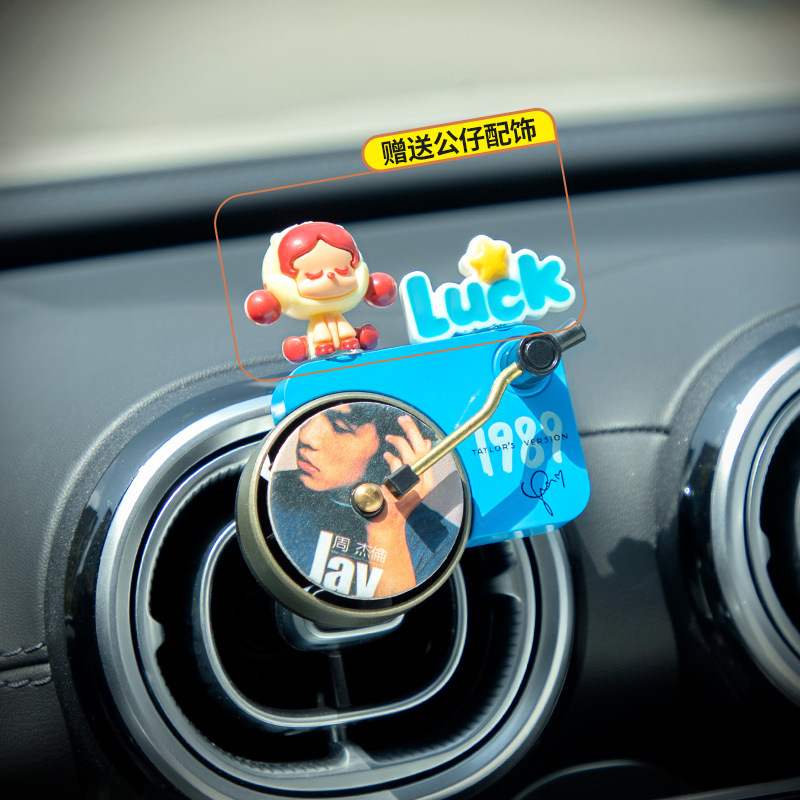 バブルマート車のスクリーン装飾品、かわいい漫画の車のエアベント、ラブブレコードプレーヤー、アロマセラピー|undefined