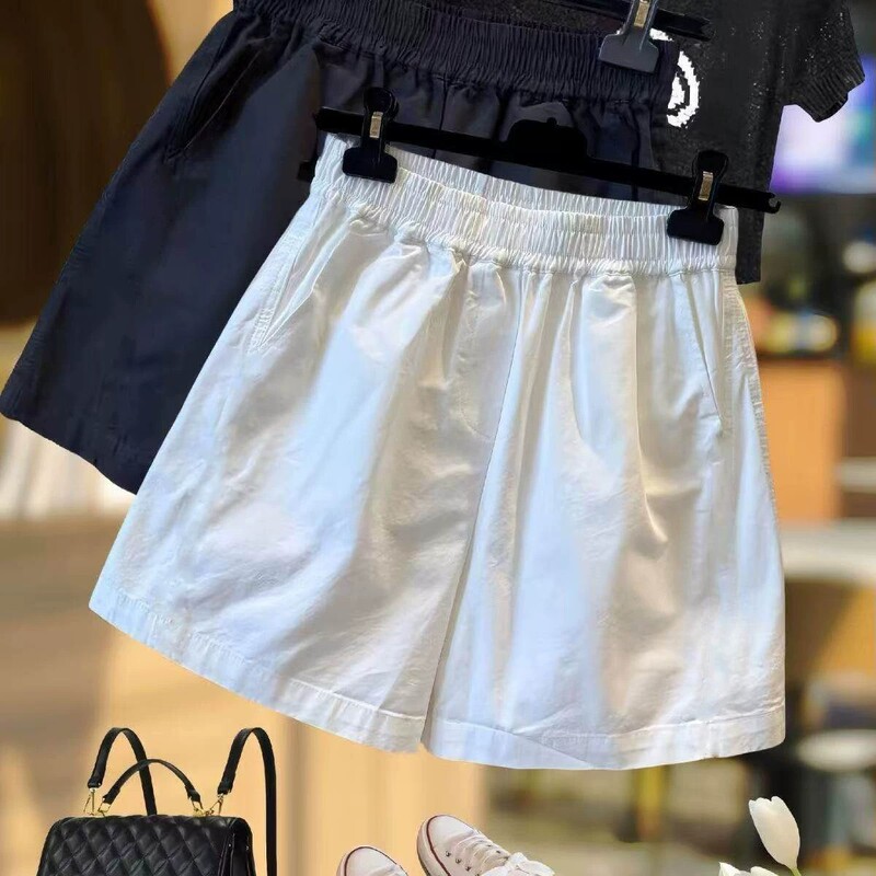 White Casual Shorts for Women, Summer Thin Style, Plus Size, for Petite Figures, High-Waisted, Hip-Covering, Slimming, Wide-Leg A-Line Hot Pants