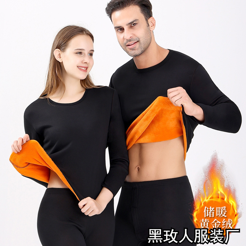 Gold Velvet Thermal Underwear for Men and Women, Thickened and Fleece-Lined, Cold-Proof Autumn Clothes and Pants, Women's Couple's Thermal Casual Set Gold Velvet Thermal Underwear for Men and Women, Thickened and Fleece-Lined, Cold-Proof Autumn Clothes and Pants, Women's Couple's Thermal Casual Set