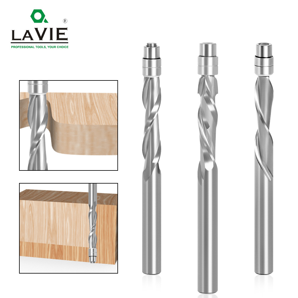 1/4柄整体合金修边刀双螺旋刀具立铣刀钨钢硬质木工铣刀亚马逊