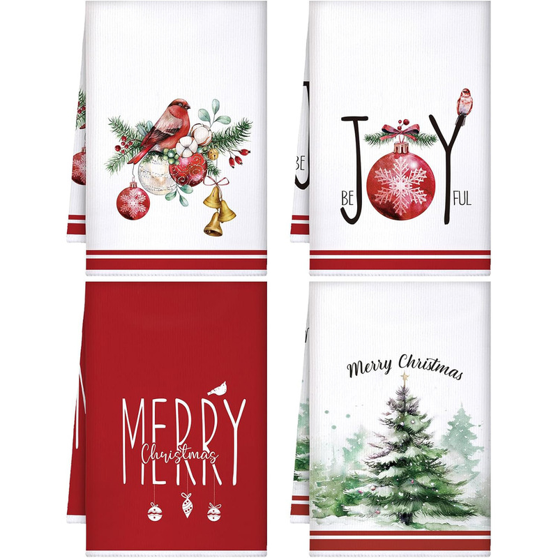 Black Red Truck tree kitchen towel and dish towel Merry Christmas buffalo plaid winter drying cloth tea towel