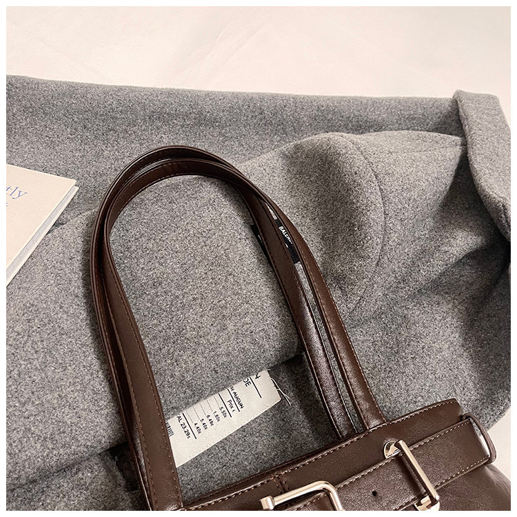 Belt Buckle Structured Zip Closure Shoulder Bag 23