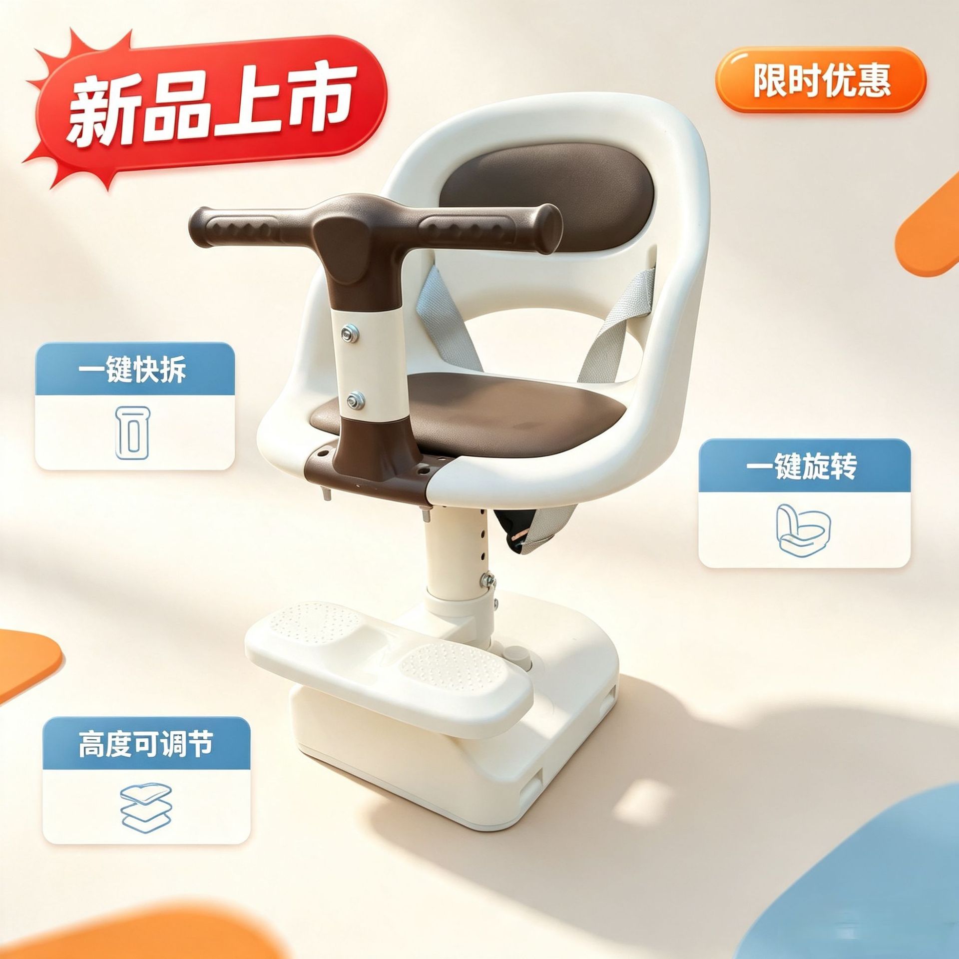 Electric vehicle front-mounted child seat can be raised and rotated, baby safety seat for electric bikes, shock-absorbing seat for infants and children