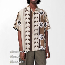 夏季撞色男士衬衫2025新款欧美跨境亚马逊休闲度假沙滩短袖衬衣男