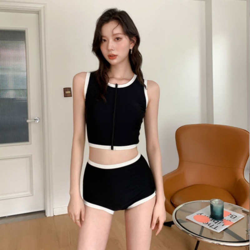 Korean New Swimsuit for Women, Conservative Sports, Large Breasts, High Waist, Belly Covering, Slimming Hot Spring Swimsuit