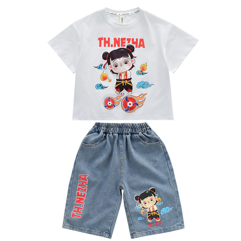 7856 Ropa para niños Traje de manga corta de moda de manga corta de verano para niños 2025 Nuevo vestido de verano para bebés Ropa de celebridades de Internet