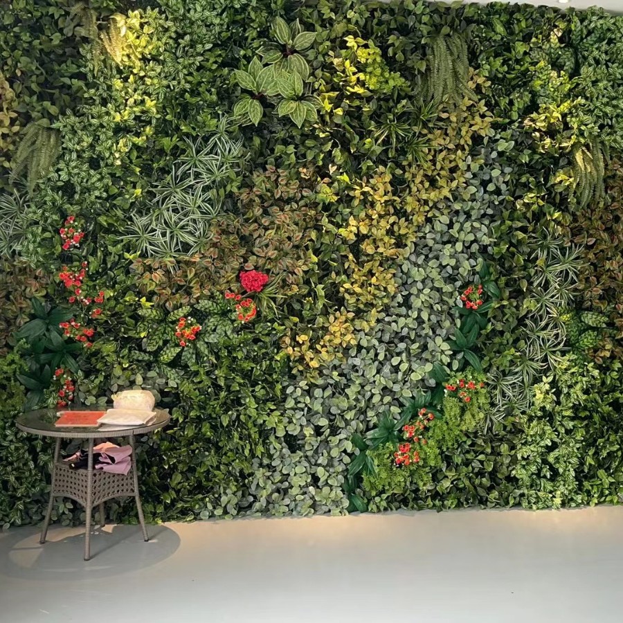 Pared de planta de simulación retardante de llama paisajismo interior y exterior pared decorativa de planta verde canal de partición de eucalipto pared de planta artificial