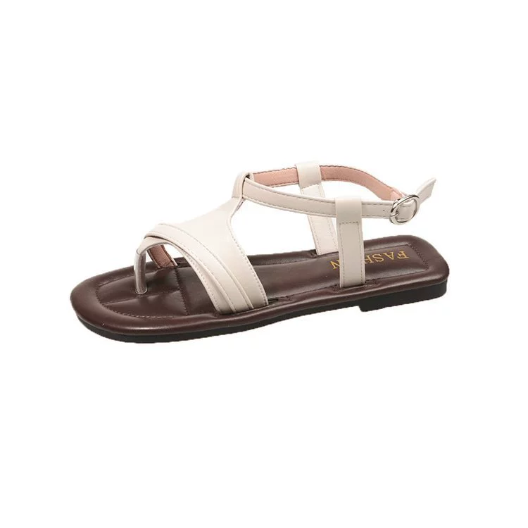 Flat sandals for women summer 2025 new style versatile fashionable flip-up beach shoes one-line buckle Roman shoes