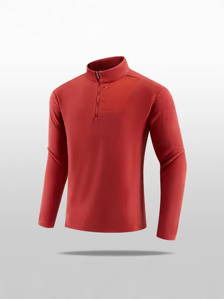 Men's Stand Collar Fleece Sweatshirt Long Sleeve Outdoor Sports Quick-Dry Warm Top Spring and Autumn Zipper Pullover Jacket