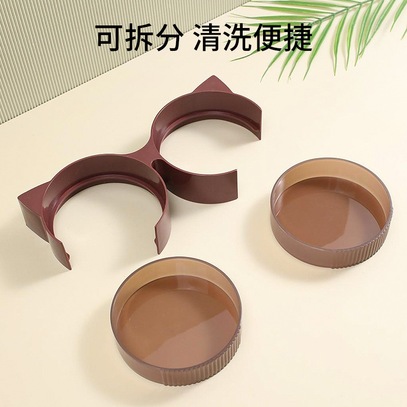 Tazón para gatos Tazón para mascotas Pipitao Gafas de orejas de gato originales Boca baja Tazón doble Beber agua Comer para evitar volcarse y fácil de limpiar