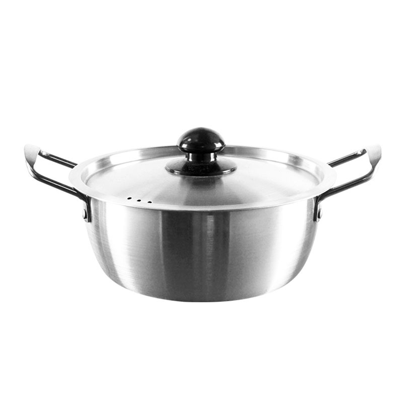 Hotpot de espuma de fideos de acero inoxidable coreano con tapa dorada de doble oreja, panela de fideos gruesa, panela de fideos de restaurante en línea