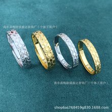 S925纯银车花戒指女镀18K金不掉色小众轻奢油压条戒活口指环情侣