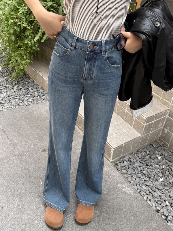 本期王炸裤型~复古高腰微喇牛仔裤女2025新款秋弹力修身阔腿长裤|undefined