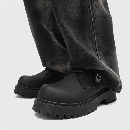 Large Sole Men's Spring Casual Retro Thick Heel Elevator Derby Shoes Formal British Style Black Wide Foot Trendy Shoes