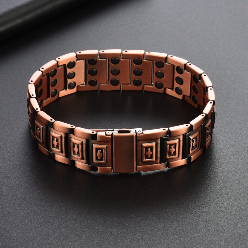 Cross-Border New Product Convex Cross Red Copper Bracelet Men's Three-Row Magnet Energy Bracelet Fashion Retro Hand Jewelry