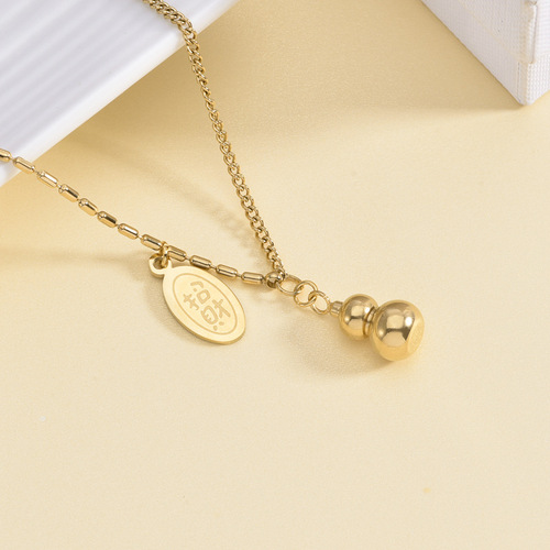 Peach Blossom Talisman Wealth Attracting New Chinese Style Titanium Steel Necklace and Bracelet, Lightweight Luxury High-end, Non-fading, Factory Wholesale