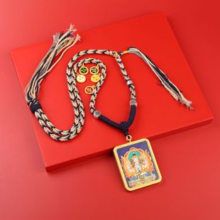 Recommended Five S Wuye Zodiac Titanium Steel Thangka Pendant Double-Sided Semi-Hand-Painted Dragon Year Amulet Birth Buddha Necklace