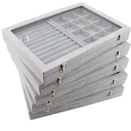 冰花绒首饰盒大容量戒指项链耳环吊坠多格手饰品透明珠宝收纳盒