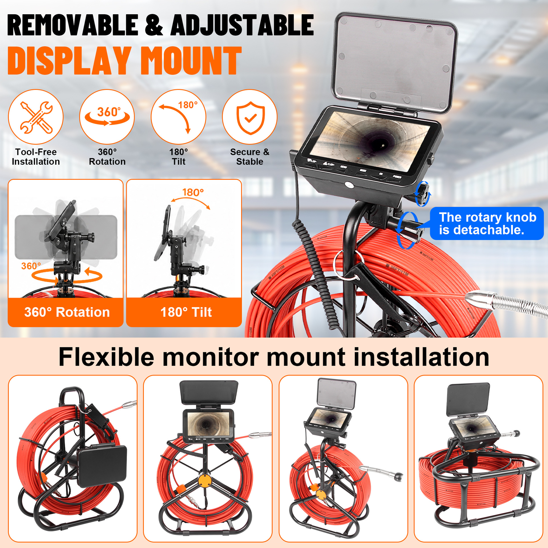 Foreign Trade Cross-border Supply Pipeline Endoscope with Measurement Markings for Photography and Recording 4.3 Inch Screen 16.5mm Small Lens