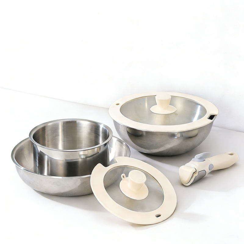 Removable Handle Cookware Set: Frying Pan, Skillet, Soup Pot, Milk Pot, Three-Layer Thickened Non-Stick Lightweight Pot for Home Use Removable Handle Cookware Set: Frying Pan, Skillet, Soup Pot, Milk Pot, Three-Layer Thickened Non-Stick Lightweight Pot for Home Use