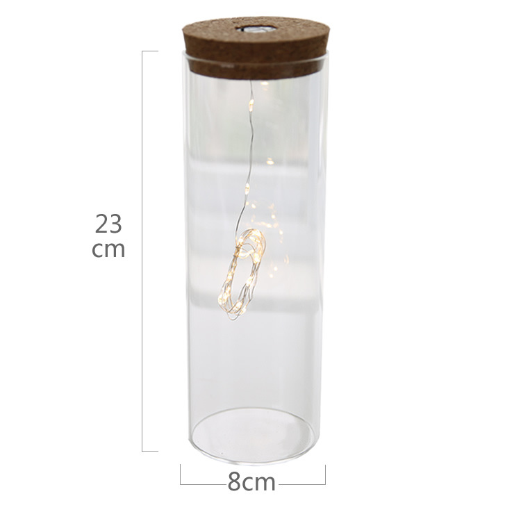 Cadena de luz recta jarrón de vidrio cilíndrico de corcho seco florero creativo transparente florero decoración de escritorio
