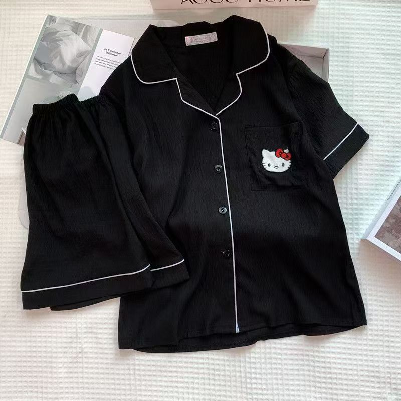 Al por mayor transfronterizo cantidad de preciosos pantalones cortos de mangas cortas de verano pijamas de nube de algodón nuevo cardigan con solapa dibujos animados ropa para el hogar