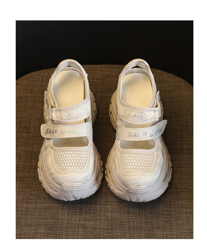 Giày sneaker nữ đế dày tăng chiều cao, dán Magic Stick, thoáng khí — màu trắng chi tiết 19