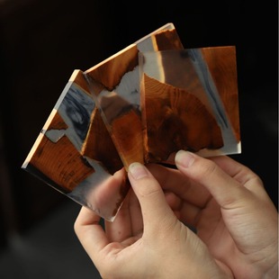 Cross-Border Resin Cypress Coaster Tea Mat Tea Coaster Coffee Cup Mat Saucer Office Light Luxury Solid Wood Insulation Mat