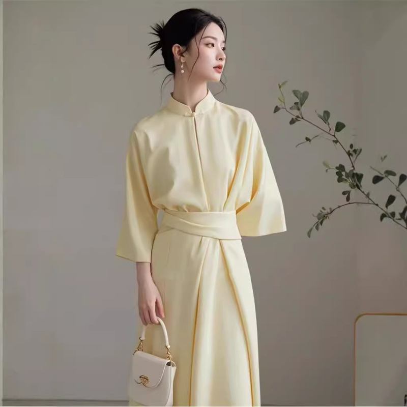 New Chinese-Style National Trend Yellow Dress for Women, Early Autumn 2025 New Model, Light Luxury, High-End Feel, Formal Occasion Elegant Dress