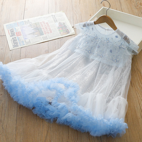 Designer new children's dress 2024 summer girls' exquisite sequin gradient large lapel tutu princess dress
