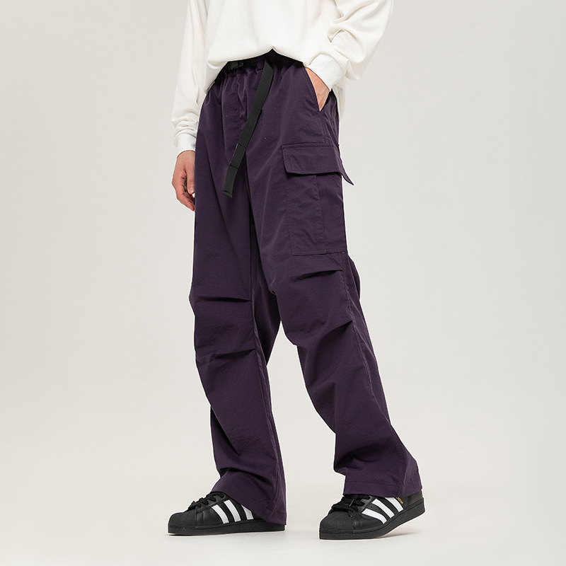 凝夜紫工装裤子男士春季2024新款机能风伞兵裤男女同款宽松直筒裤