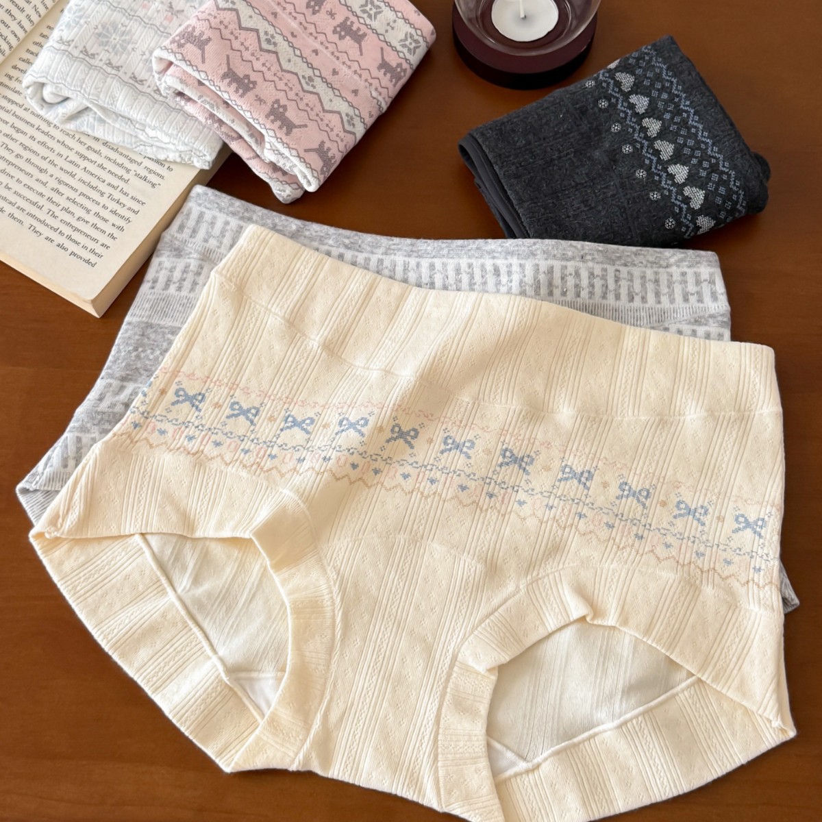 9708复古费尔岛A类新疆婴儿棉小平角内裤女纯棉加长底裆全裤10A抑