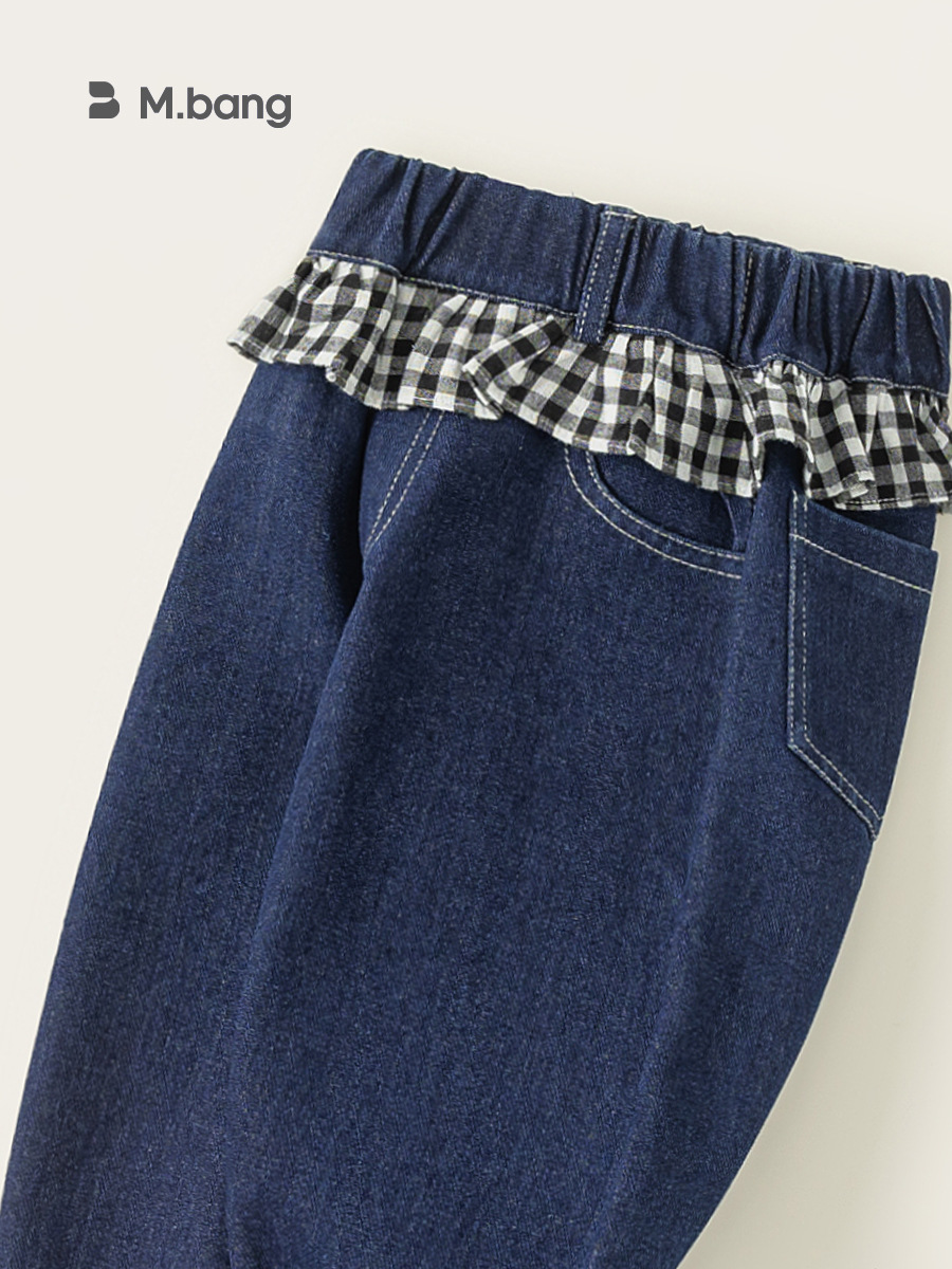 Yoobao ropa infantil jeans de niñas 2026 primavera y otoño pantalones de piernas anchas de encaje a cuadros para niñas pantalones casuales coreanos image 4