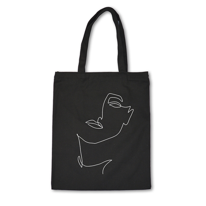 跨境外贸简约线条美学艺术印花帆布包原宿单肩学生时尚手提袋现货