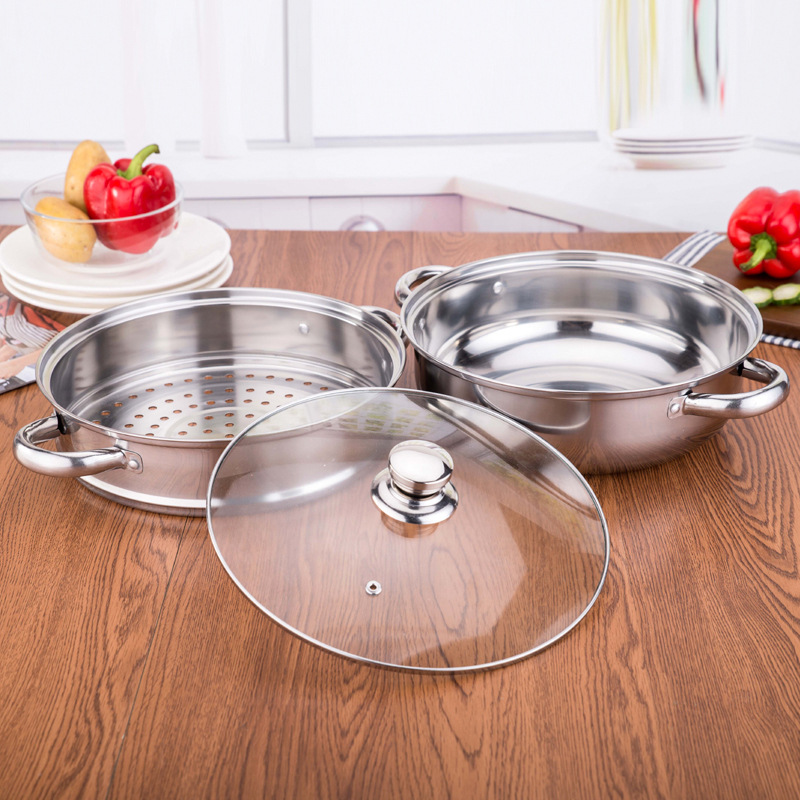 Stainless steel soup steamer, double-layer steamer, multi-purpose steam hot pot, opening gift pot, induction cooker suitable
