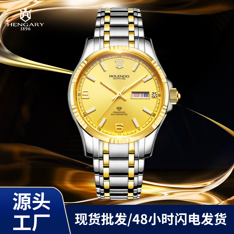 Rolando Luxury Double Calendar Mechanical Watch Wholesale Automatic Mechanical Business Steel Band Watch Men's Watch