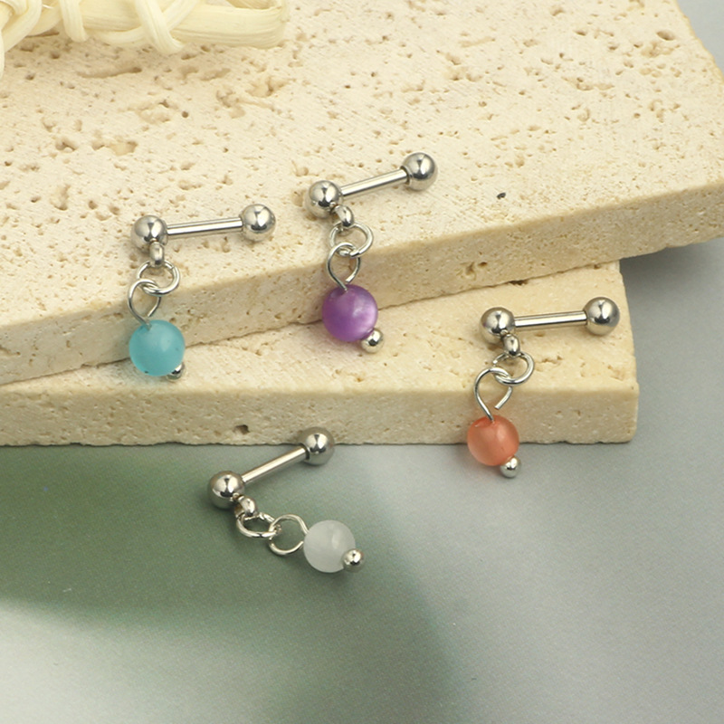 Peach Pink Candy Star Ear Bone Stud Round Bead Earring 2023 Trend Horse Steel Piercing detail image 7