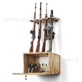 木制壁挂式步枪架室内可悬挂带锁手枪展示架多用途木制枪支储存架